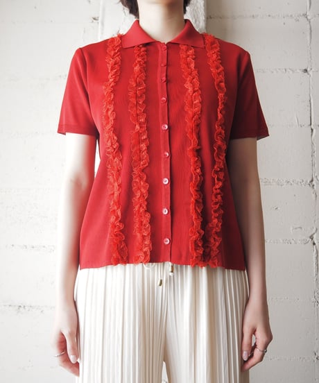 Frilled Bodice Polo Collar Cardigan RE