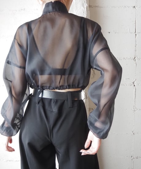 Sheer Half Zip Short Jacket BK