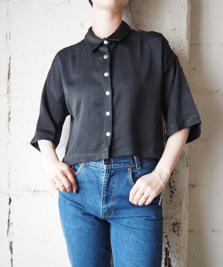 Dropped Shoulder Cropped Satin Shirt BK