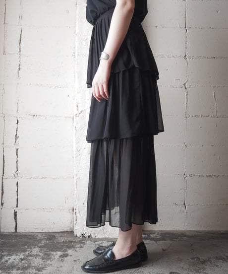 Sheer Pleated Tiered Skirt BK