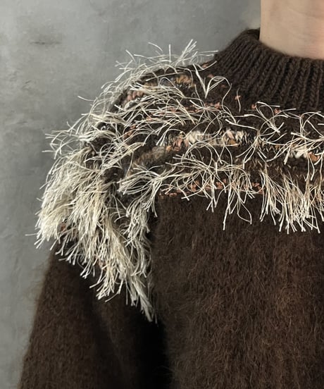 Shaggy Lame Design Mohair Mock Neck Knit BRPI