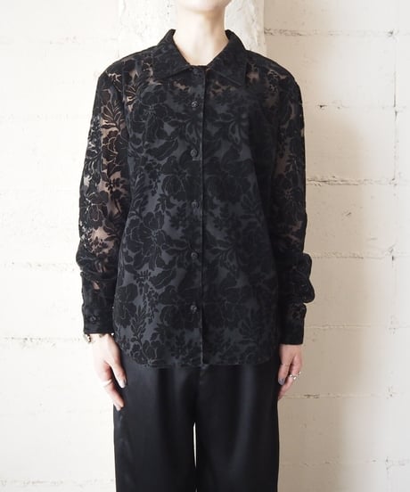 Flower Pattern Seethrough Shirt BK
