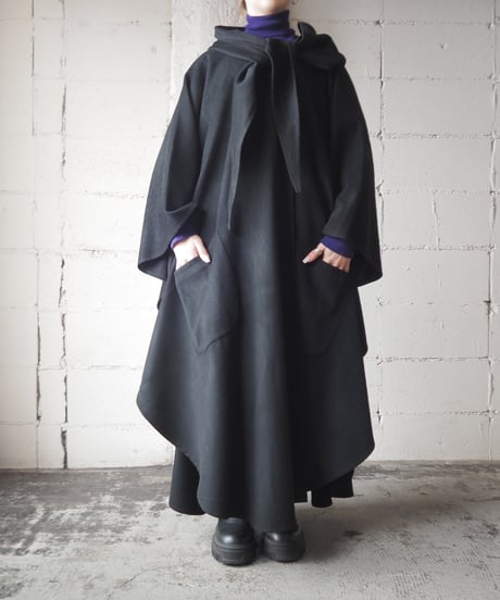 Scarf Collar Cape Coat BK