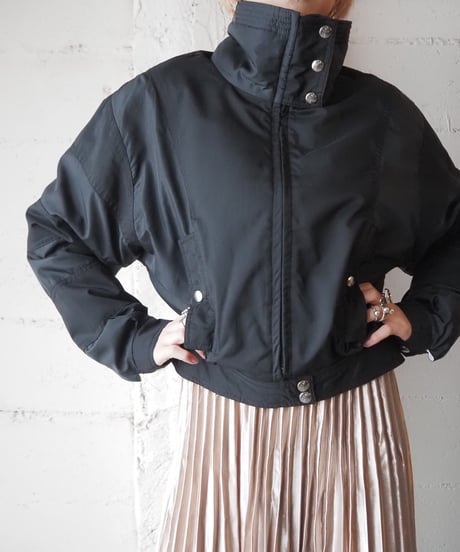 Stand Collar Short Nylon Jacket BK
