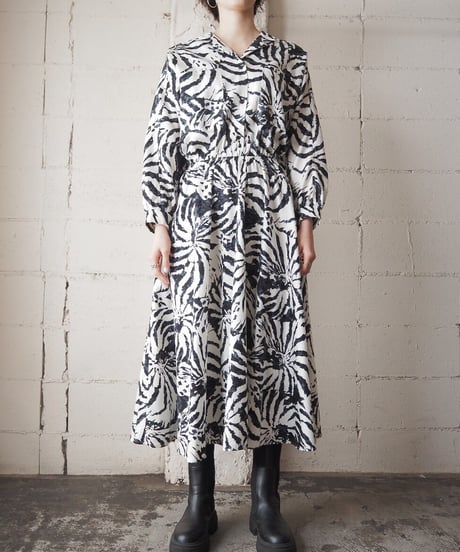 Zebra Pattern Open Collar Shirt Dress BKWH