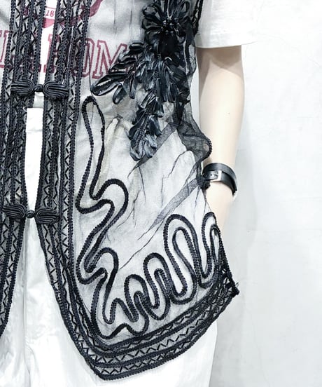 Tape Embroidery × Beads Sheer Vest　BK