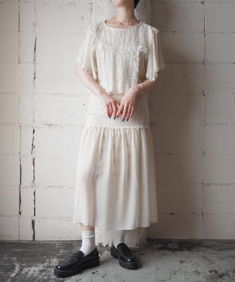 1970's Jessica Lace and Chiffon Sheer Dress WH