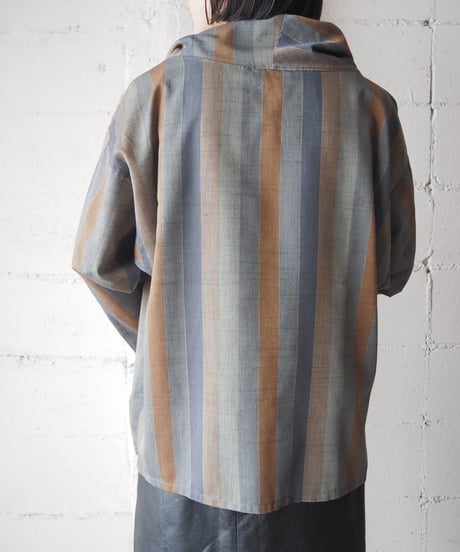 Neck Design Stripe Blouse GRBR
