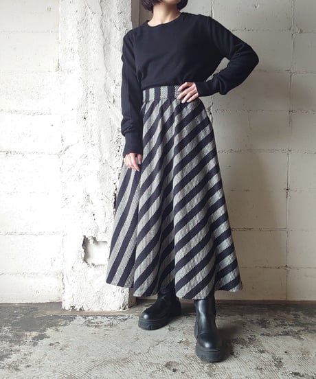 Stripe Flared Vintage Skirt BKGR