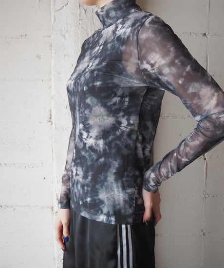 Tie Dye Print Mock Neck Long Sleeve Sheer Cutsewn DGN