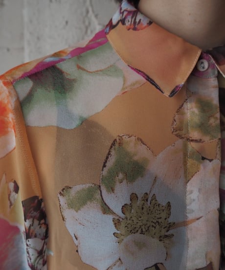 Vera Wang Flower Pattern Sheer Shirt BEPUROR
