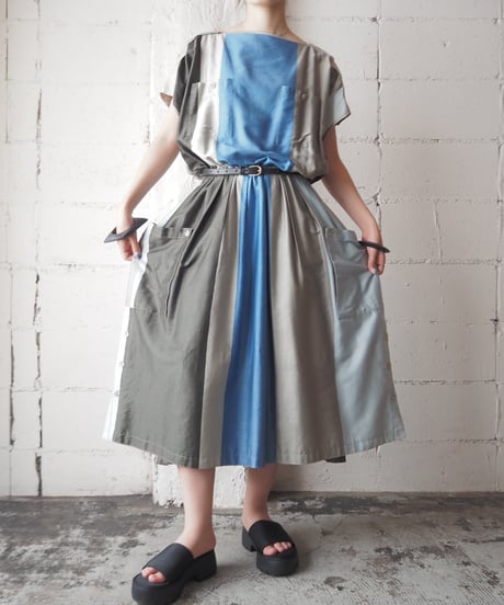 Shoulder Button French Sleeve Stripe Dress BEBLKA
