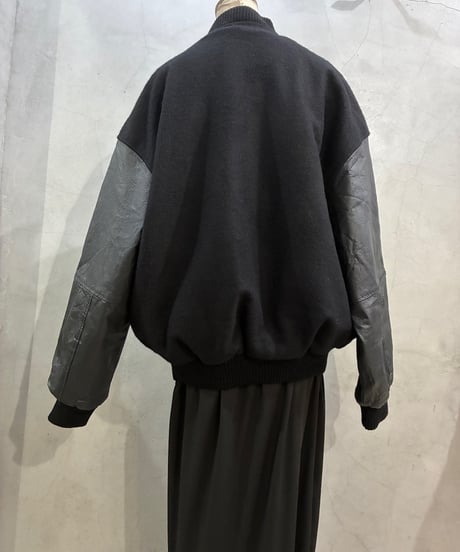 Leather Sleeve Snap Blouson BK