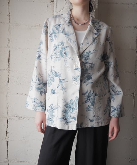 SAG HARBOR PETITE Floral Tailored Jacket WH BL