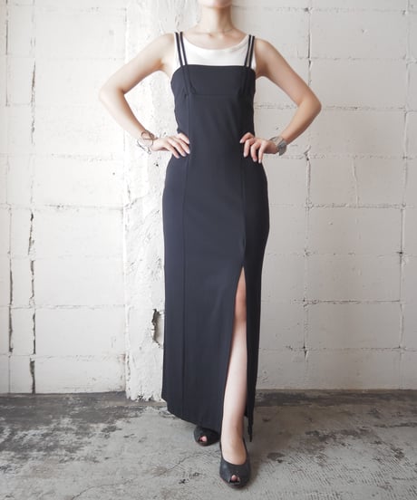 Strap Design Slit Camisole Dress BK