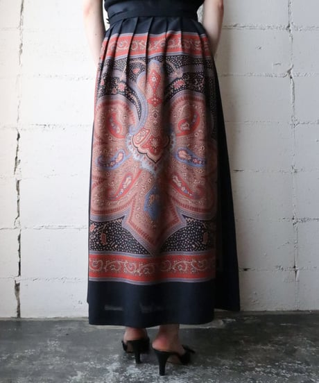 Scarf Design Flared Skirt BKOR