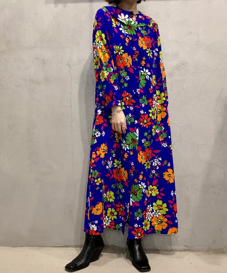 Flower Pattern Puritan Collar Dress BLOR