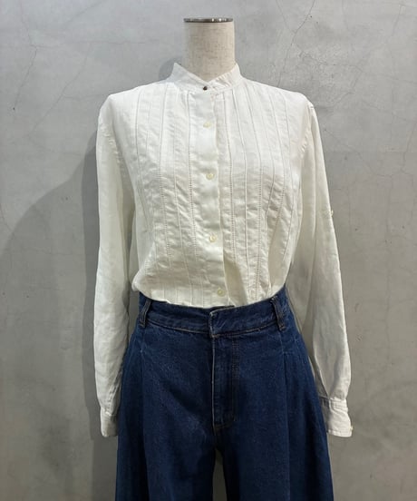 LAUREN Linen Band Collar Shirt WH