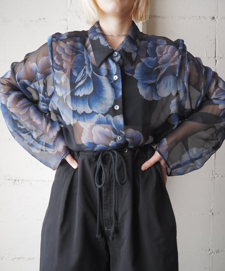 Flower Pattern Sheer Shirt BKBL
