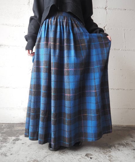 Check Pattern Wool Volume Flared Skirt BL