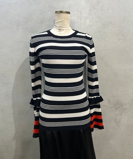 Frill Sleeve Multi Border Rib Knit WHBKRE