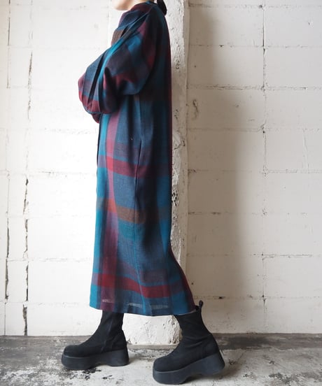 Pleated Sleeve Check Pattern Dress GNBUR