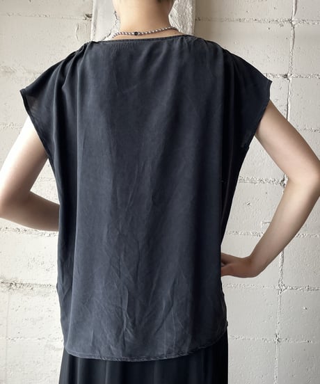 1980's Front Design Bicolor Blouse BK PUR