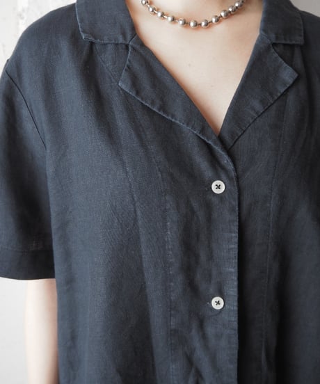 Open Collar Linen Shirt BK