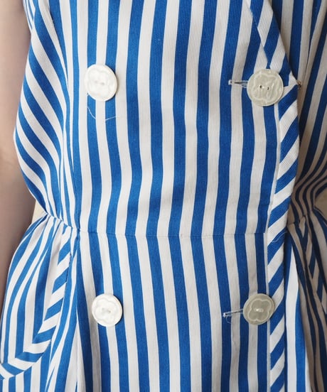 Front Double Button Stripe Dress BLWH