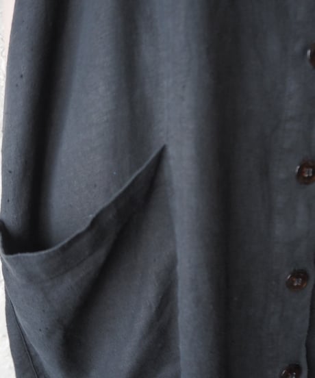Front Button Linen Dress BK