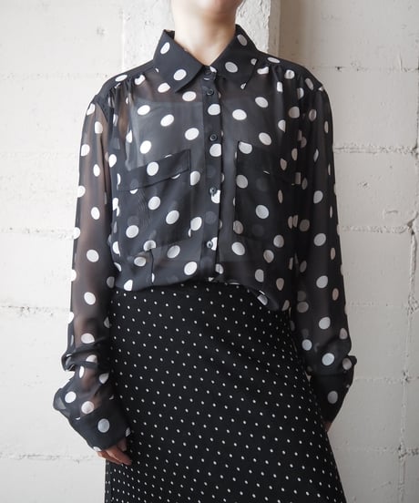 GUESS L/S Dot Pattern Sheer Shirt BKWH