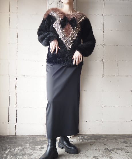 Switching Shaggy Design Knit BKBE