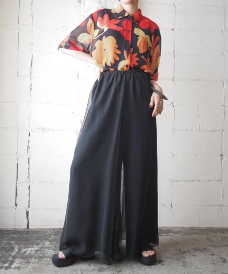 Sheer Layerd Wide Easy Pants BK