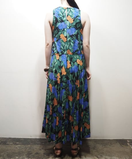 Flower Pattern American Sleeve Dress BKGN