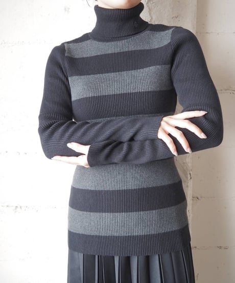 LAUREN Border Rib Turtle Neck Knit BKGR