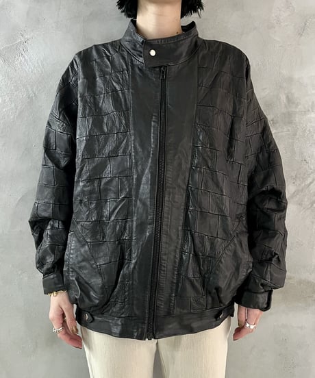 Patchwork Dolman Sleeve Leather Jacket BK