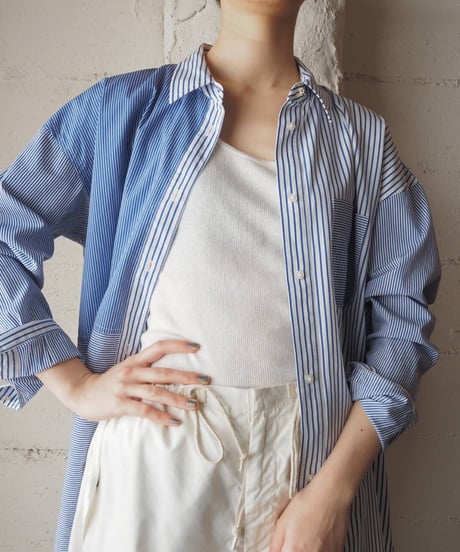 LAUREN Stripe Switching Shirt BL WH