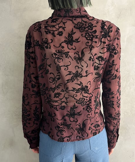 Velour Flower Pattern Silk Shirt BURBK