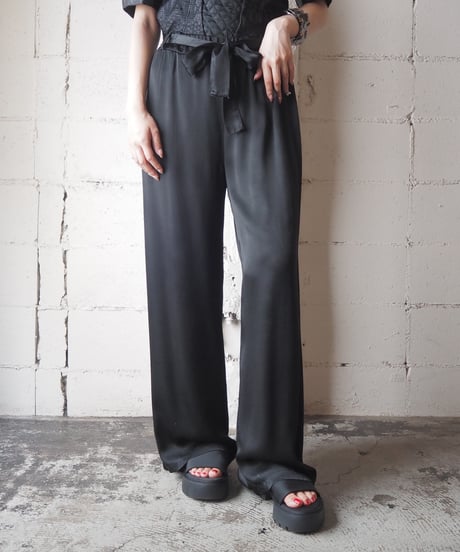 Belted Satin Wide Easy Pants BK