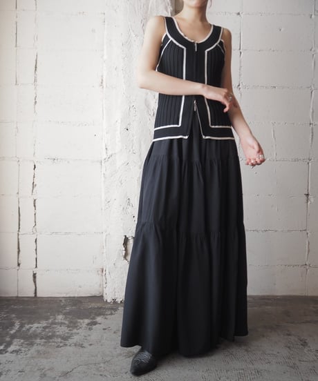 Sleeveless Double Zip Rib Knit BKWH