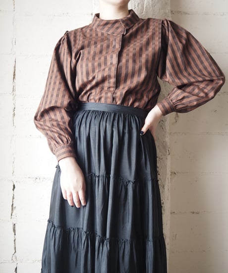 Turnover Collar Stripe Blouse BR