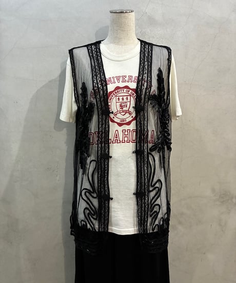 Tape Embroidery × Beads Sheer Vest　BK