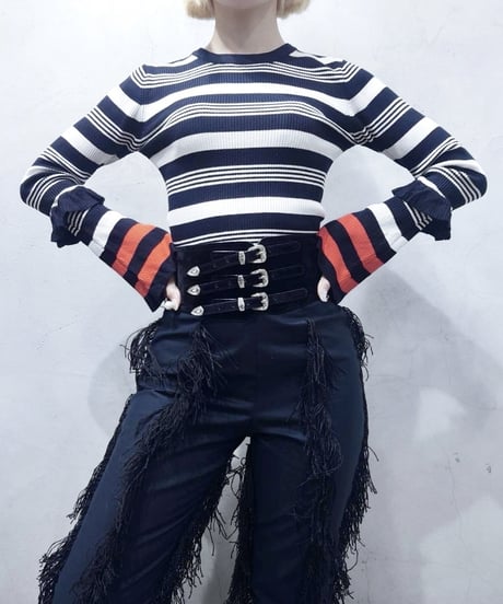 Frill Sleeve Multi Border Rib Knit WHBKRE
