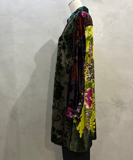 Opal Velour Multi Color Floral Sheer Shirt GN PUR