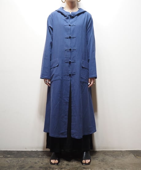 China Button Hooded Coat BL