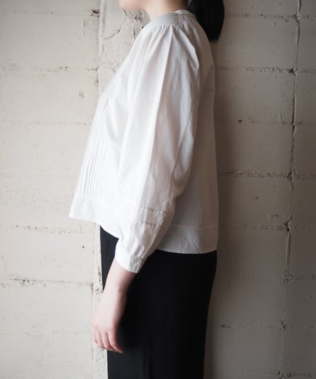 1920-30's Euro Cutwork Pintuck Long Sleeve Cotton Blouse WH