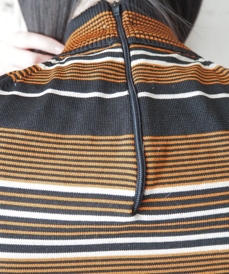 1970's Stripe Mock Neck Shirt Sleeve Knit BROR