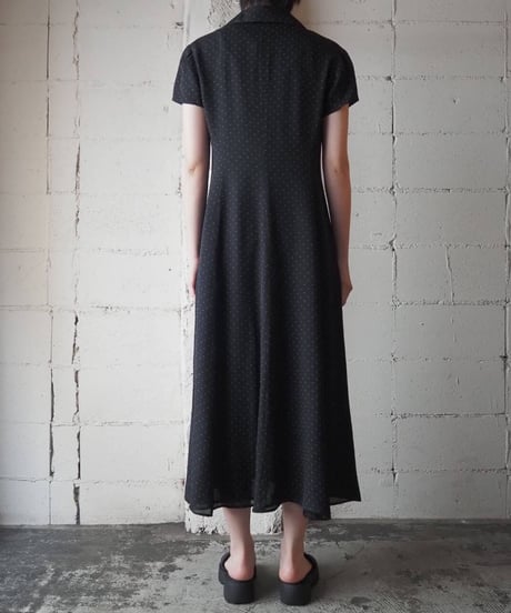 LAUREN Open Collar Dot Shirt Dress BK