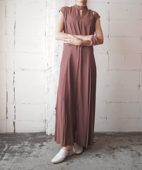 Stand Collar Cutout Design Dot Dress BR