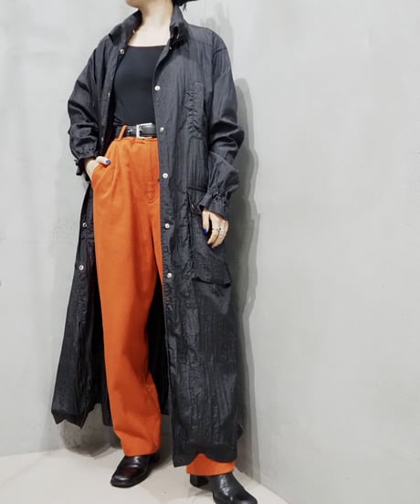 Snap Button Nylon Coat BK